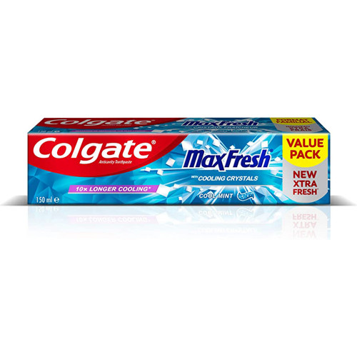 Colgate Max Fresh Toothpaste With Cooling Crystals Cool Mint Gel Toothpaste 150ml -- كولجيت ماكس فريش معجون أسنان بكريستل بارد نعناع 150مل