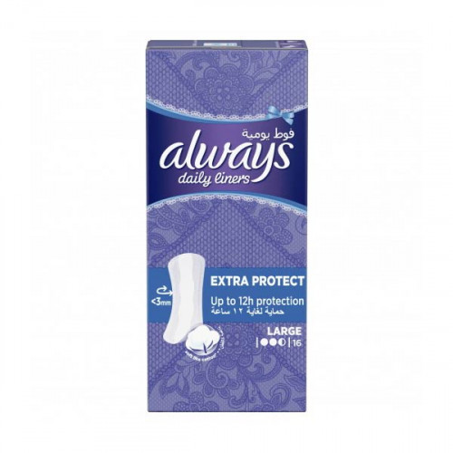 Always Daily Liners Extra Protect Large 16 Pads -- اولويز فوط يومية كبيرة لحماية إضافية 16 حبة  Always Daily Liners Extra Protect Large 16 Pads -- اولويز فوط يومية كبيرة لحماية إضافية 16 حبة