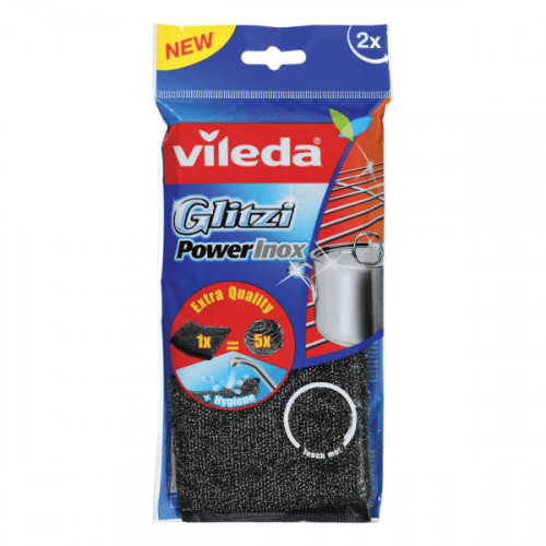 Vileda Glitzi Power Inox Metal Scourer Pad 2 Pcs Set -- فيليدا جليتزي طقم فرك معدني باور اينوكس 2 قطعة Vileda Glitzi Power Inox Metal Scourer Pad 2 Pcs Set -- فيليدا جليتزي طقم فرك معدني باور اينوكس 2 قطعة